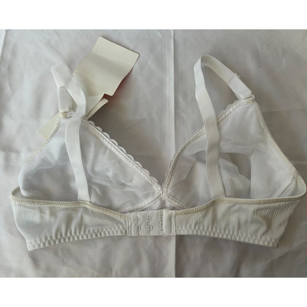 Vintage 90s Warners Bra 36B Shine On Satin Pad Soft Wireless White 1221 NWT Flaw - Picture 4 of 5